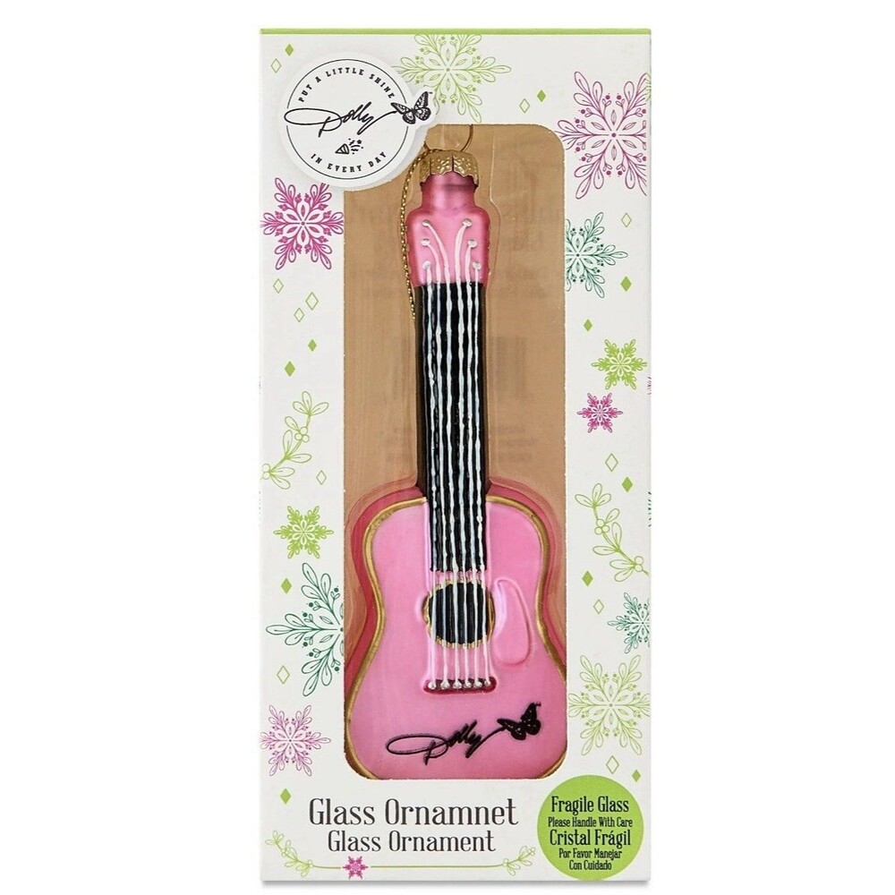 Dolly Parton Pink Guitar Holiday Glass Ornament 80 MM Ruz New